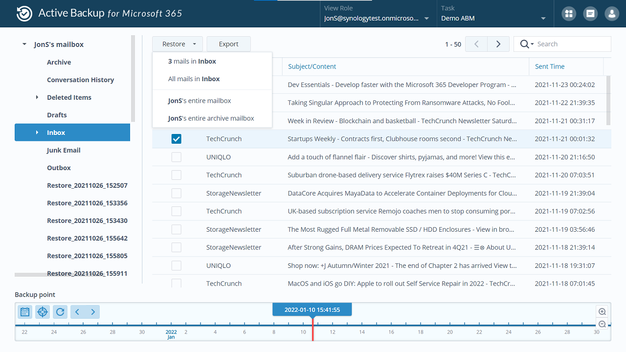 Synology Active Backup workflow from protected devices and cloud services to NAS recovery points