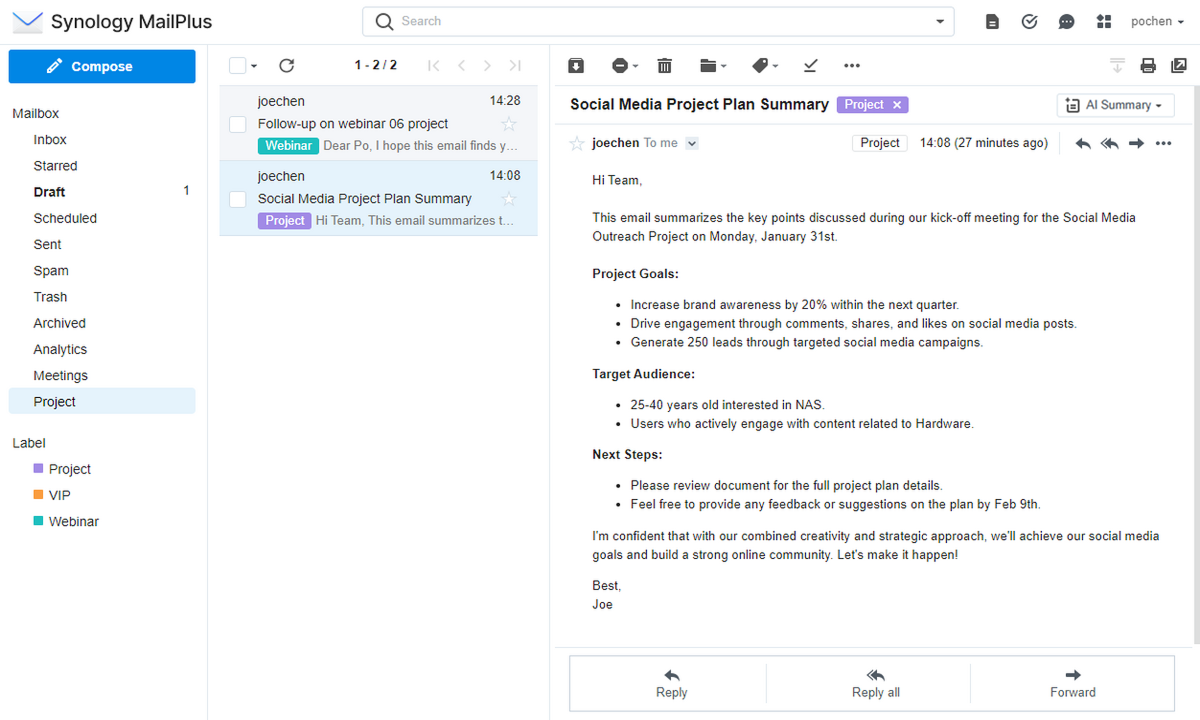 Synology MailPlus screenshots - 1
